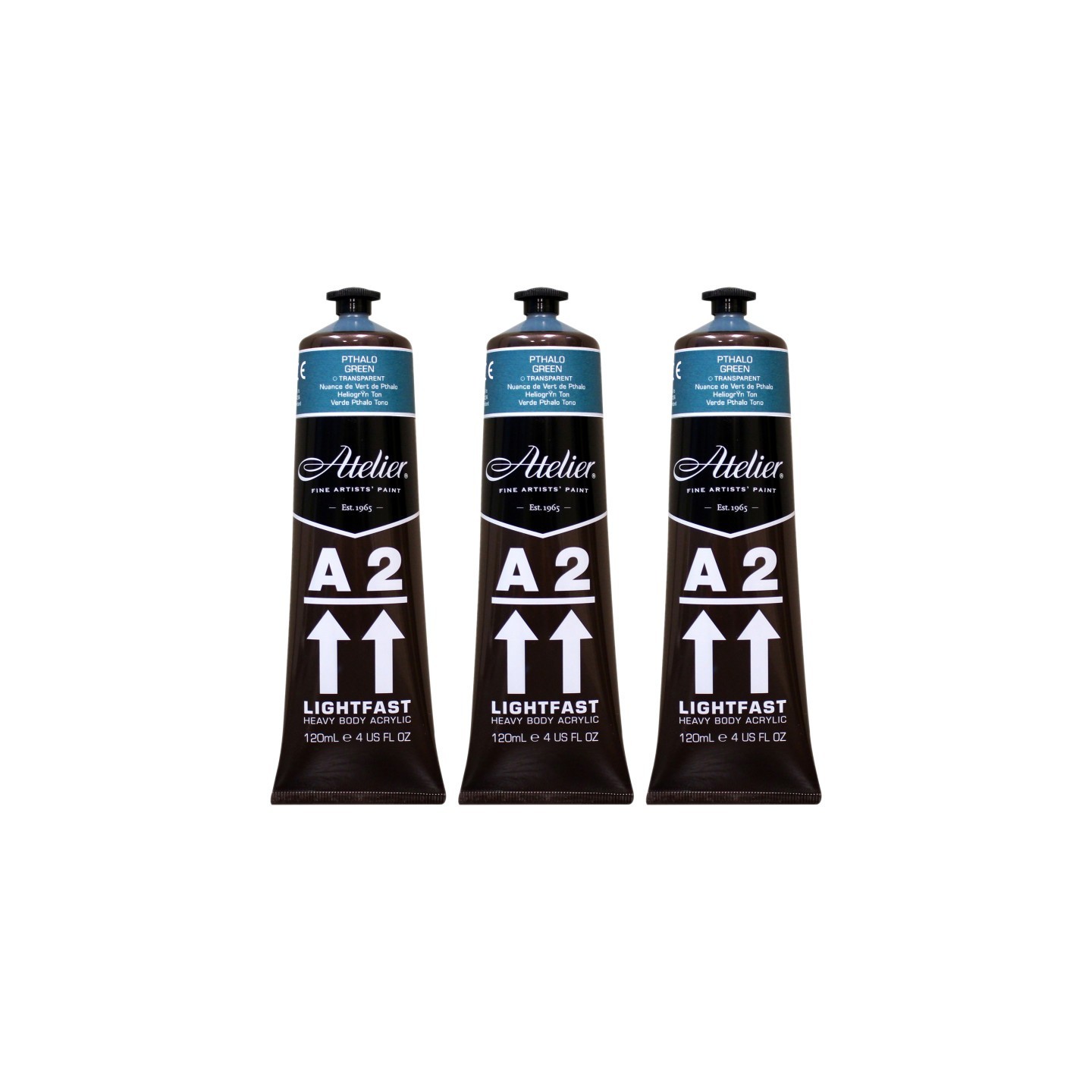 Atelier A2 Heavy Body Lightfast Artist Acrylic, 4 oz., Pthalo Green Hue, Pack of 3