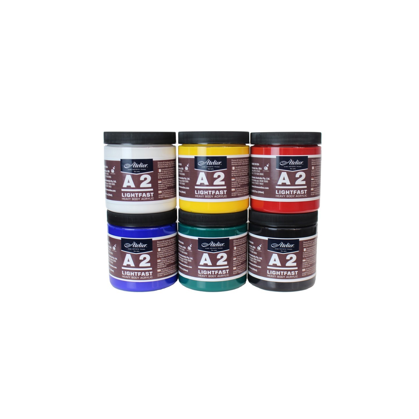 Atelier A2 Heavy Body Lightfast Artist Acrylic, 237 ml Jars, 6 Color Set