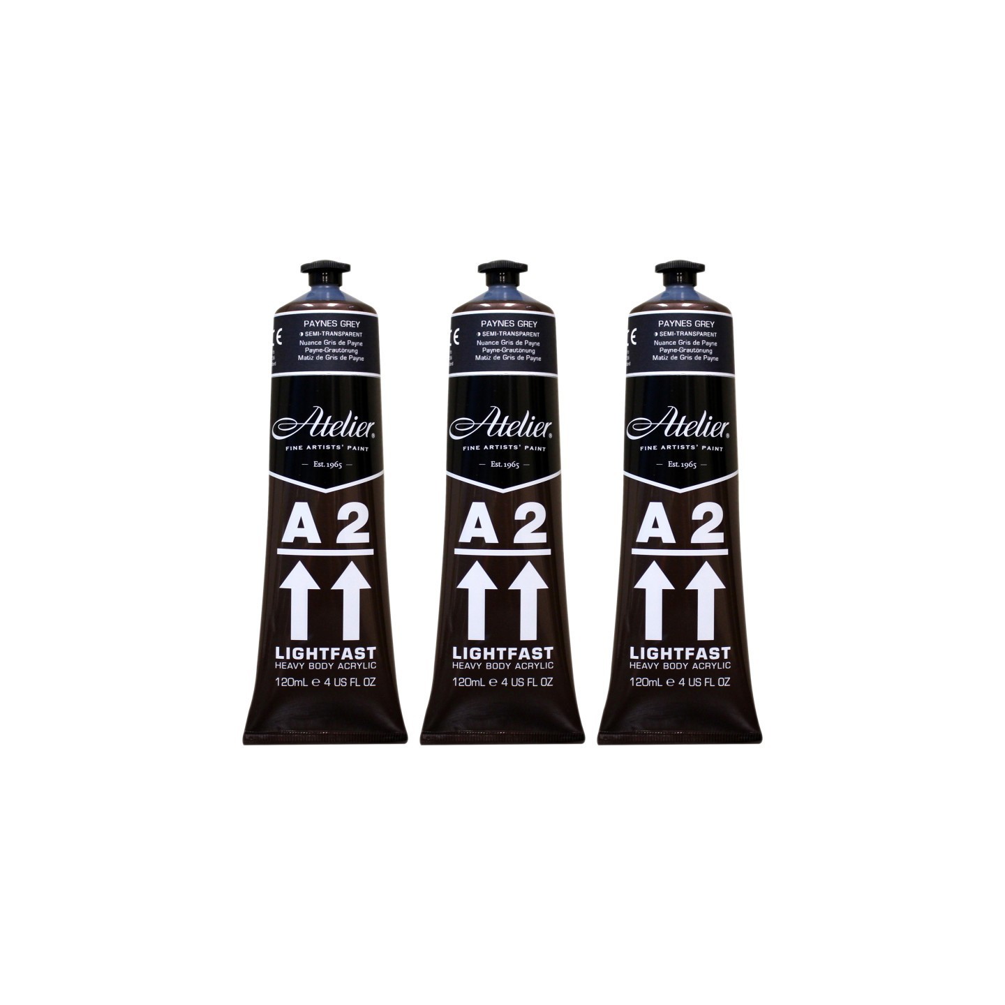 Atelier A2 Heavy Body Lightfast Artist Acrylic, 4 oz., Paynes Grey Hue, Pack of 3