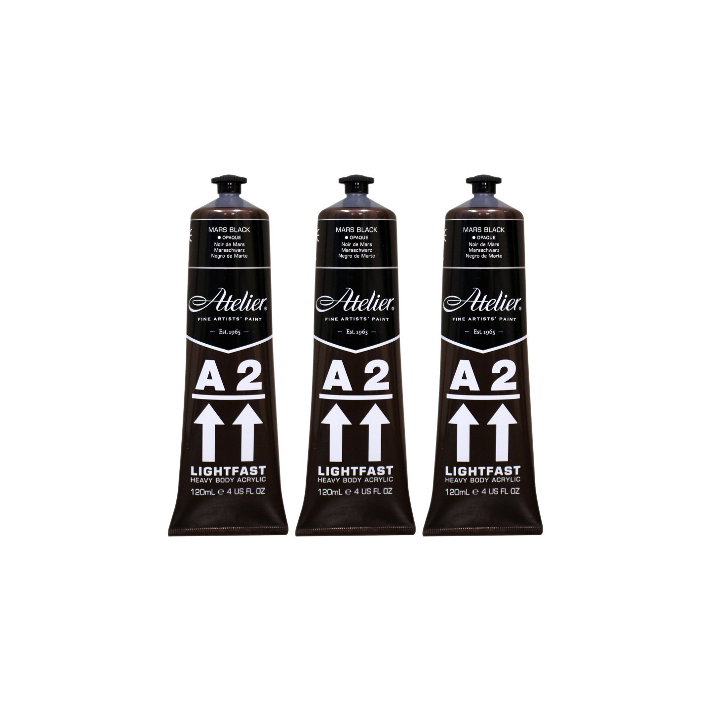 Atelier A2 Heavy Body Lightfast Artist Acrylic, 4 oz., Mars Black, Pack of 3