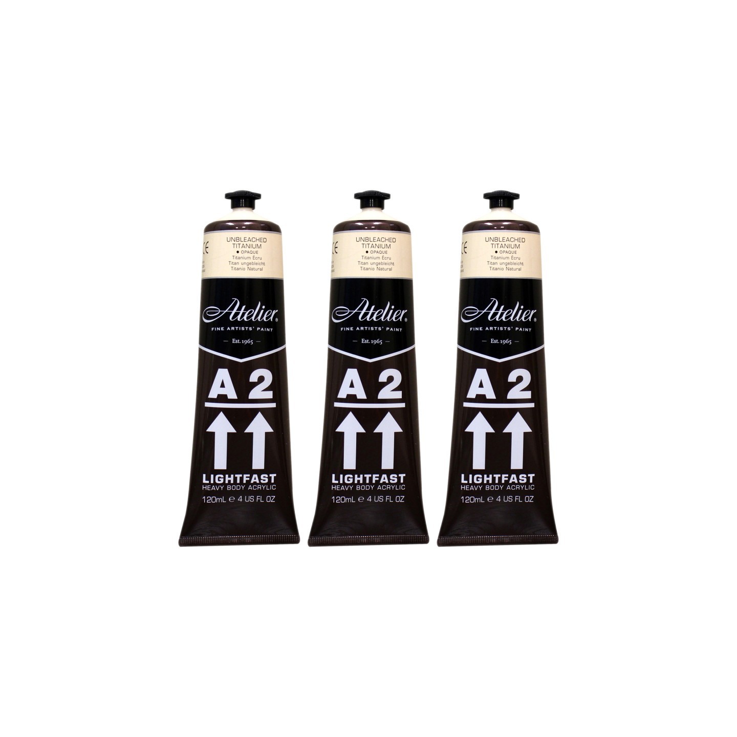 Atelier A2 Heavy Body Lightfast Artist Acrylic, 4 oz., Unbleached Titanium, Pack of 3