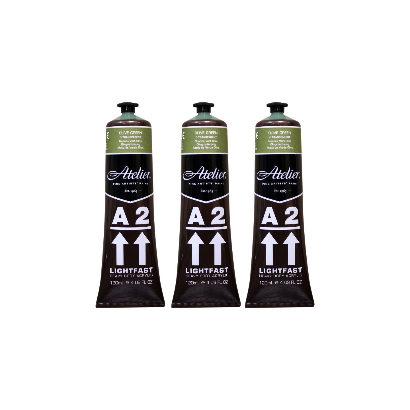 Atelier A2 Heavy Body Lightfast Artist Acrylic, 4 oz., Olive Green Hue, Pack of 3
