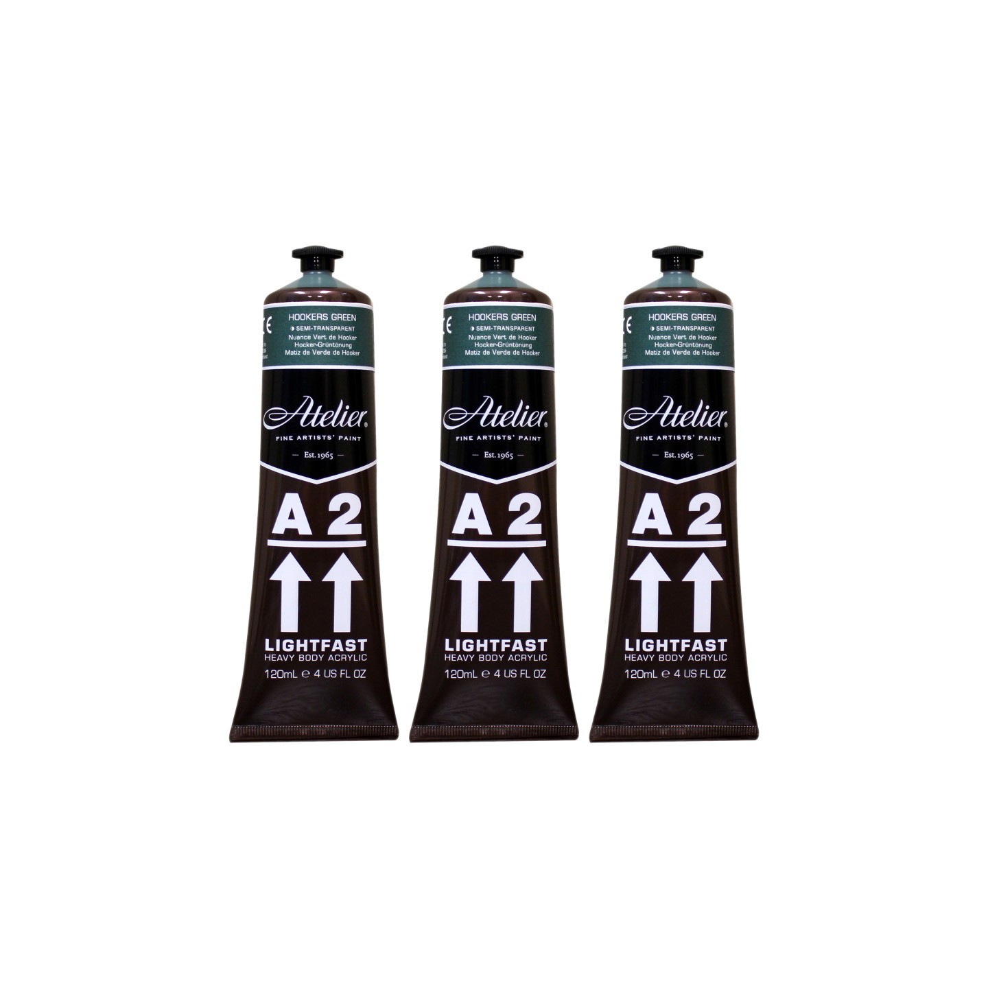Atelier A2 Heavy Body Lightfast Artist Acrylic, 4 oz., Hookers Green Hue (Forest Green Hue), Pack of 3