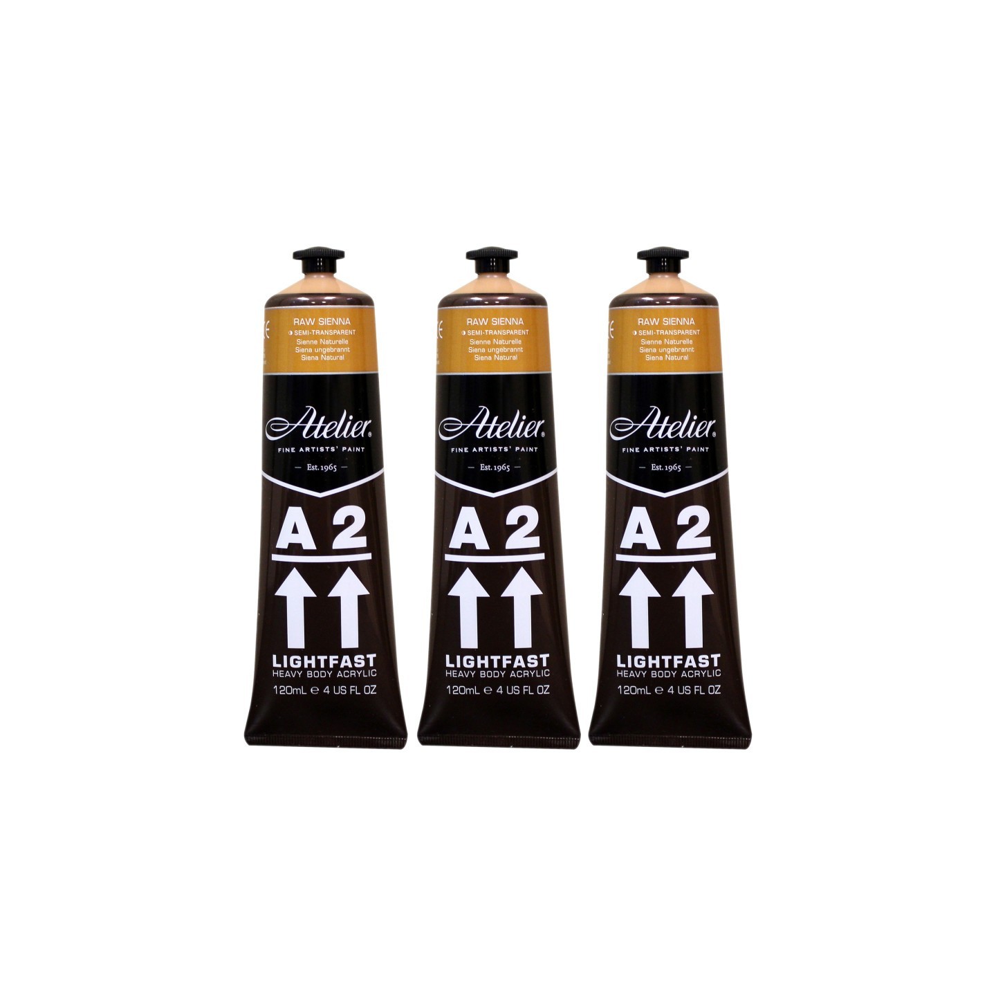 Atelier A2 Heavy Body Lightfast Artist Acrylic, 4 oz., Raw Sienna, Pack of 3