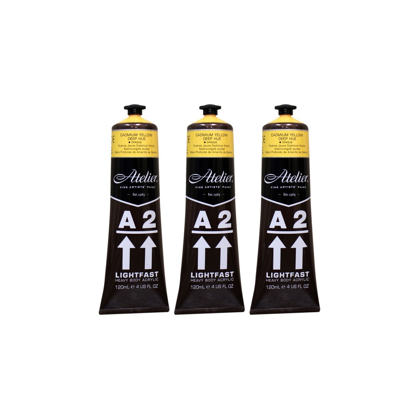 Atelier A2 Heavy Body Lightfast Artist Acrylic, 4 oz., Cadmium Yellow Deep Hue, Pack of 3