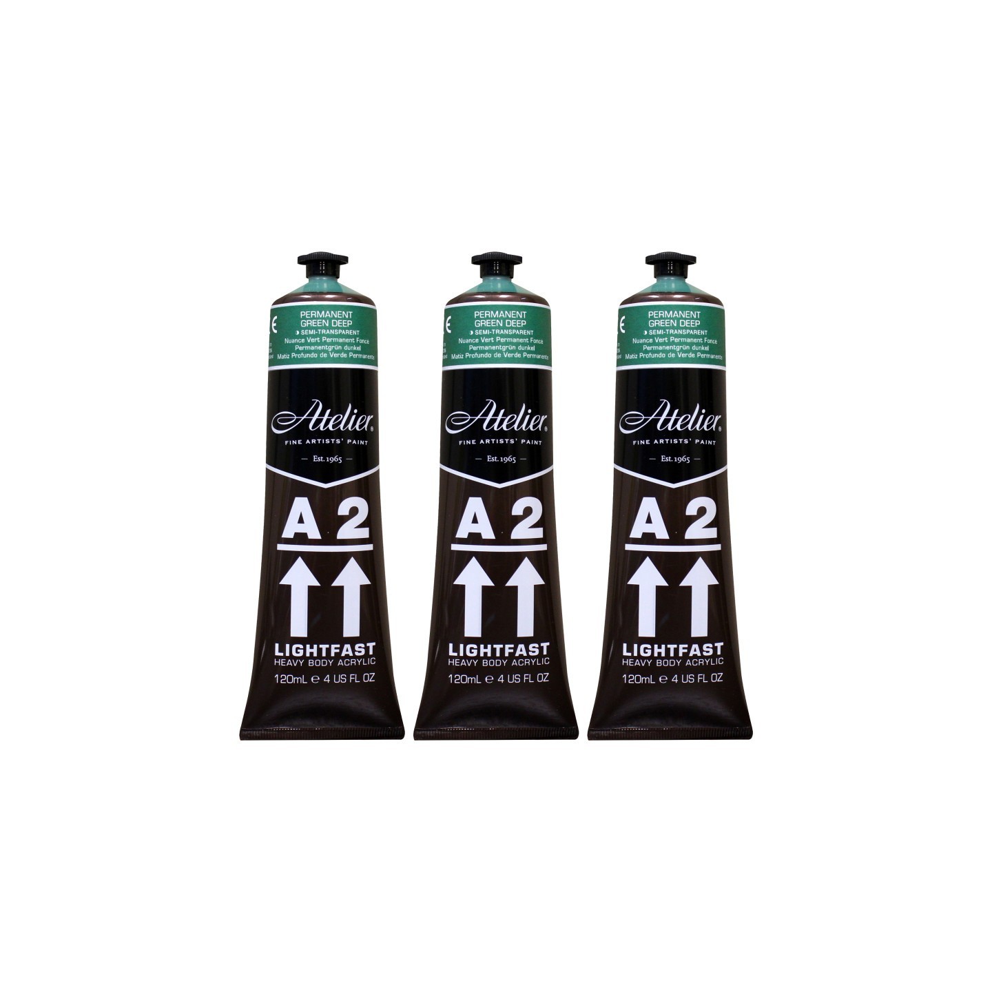 Atelier A2 Heavy Body Lightfast Artist Acrylic, 4 oz., Permanent Green Deep Hue, Pack of 3