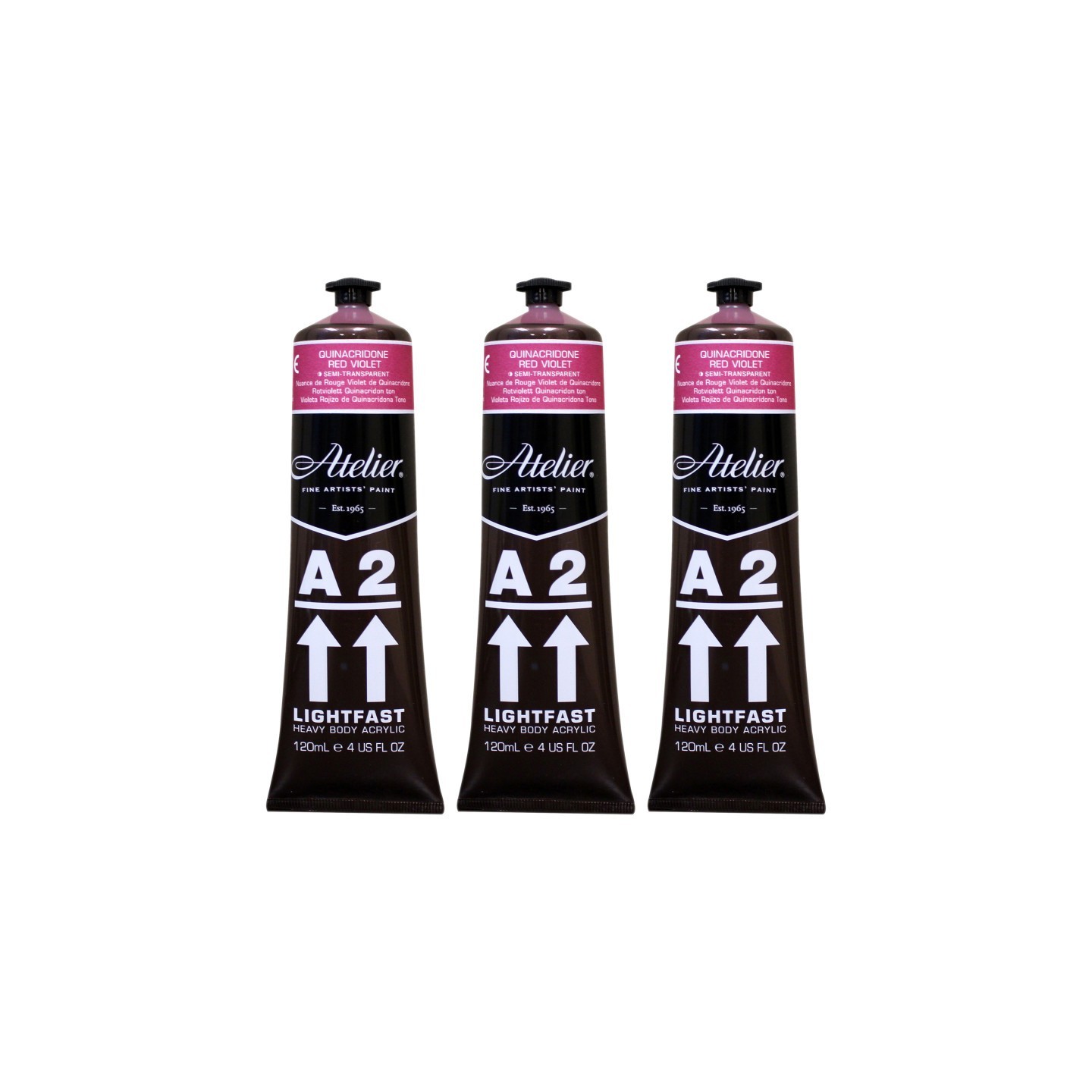 Atelier A2 Heavy Body Lightfast Artist Acrylic, 4 oz., Quinacridone Red Violet Hue, Pack of 3