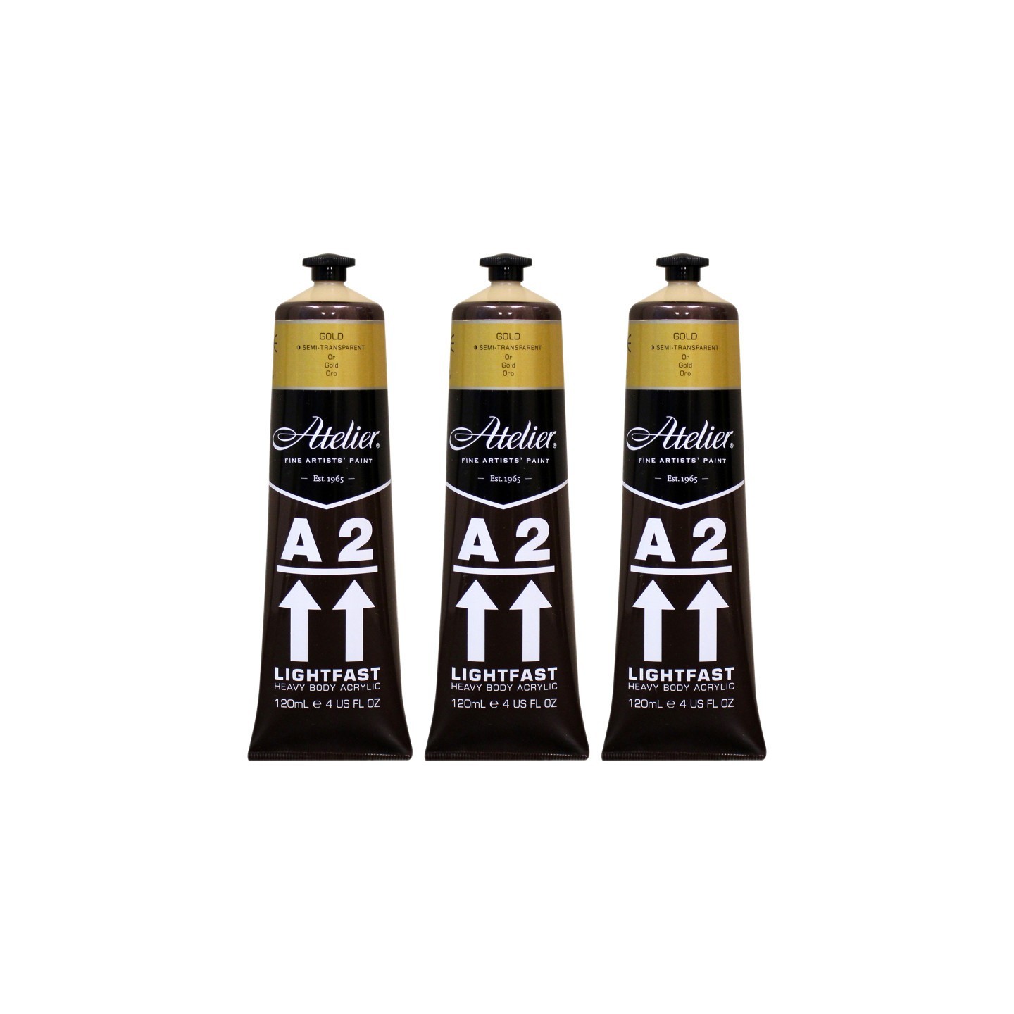 Atelier A2 Heavy Body Lightfast Artist Acrylic, 4 oz., Gold, Pack of 3