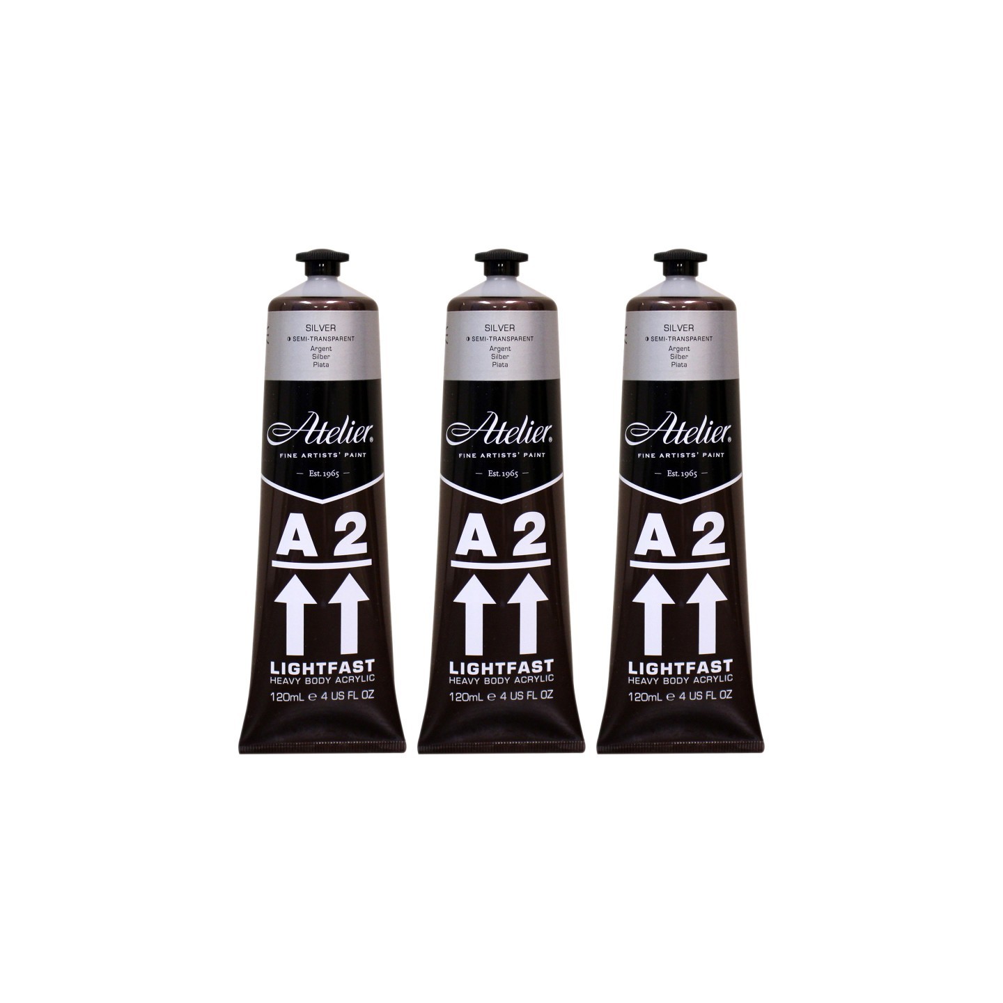 Atelier A2 Heavy Body Lightfast Artist Acrylic, 4 oz., Silver, Pack of 3