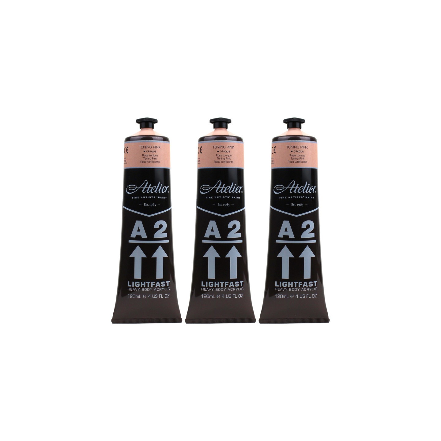 Atelier A2 Heavy Body Lightfast Artist Acrylic, 4 oz., Toning Pink, Pack of 3