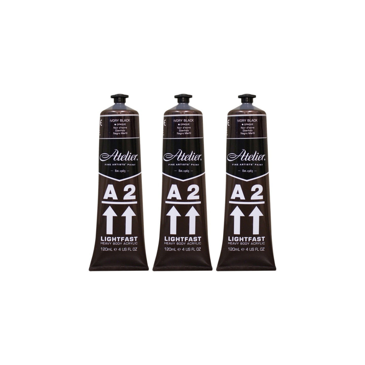 Atelier A2 Heavy Body Lightfast Artist Acrylic, 4 oz., Ivory Black, Pack of 3
