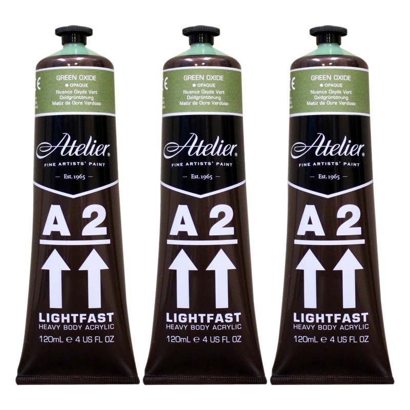 Atelier A2 Heavy Body Lightfast Artist Acrylic, 4 oz., Green Oxide Hue, Pack of 3