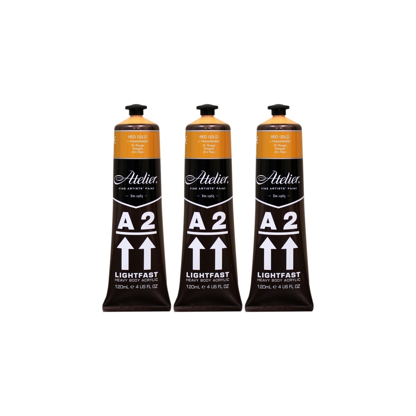 Atelier A2 Heavy Body Lightfast Artist Acrylic, 4 oz., Red Gold, Pack of 3