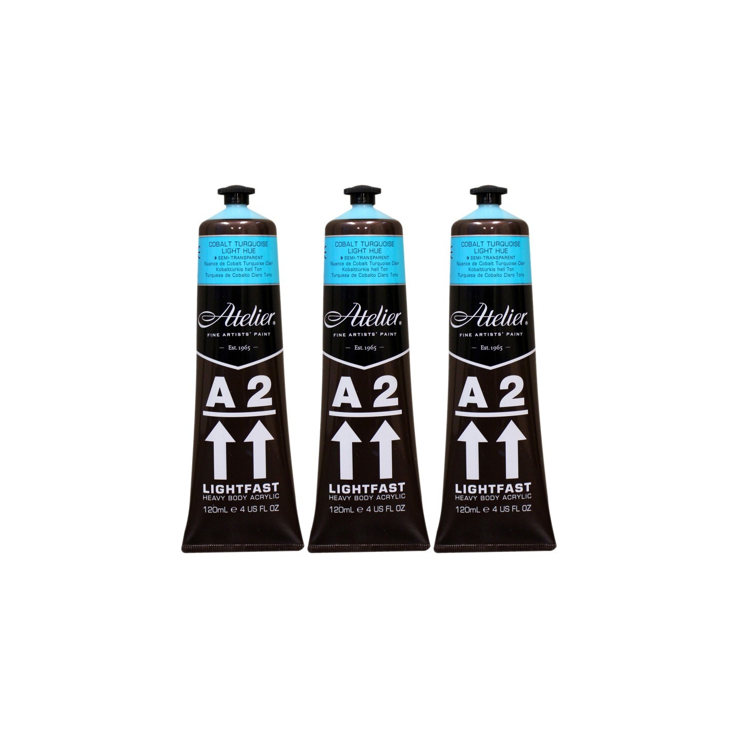 Atelier A2 Heavy Body Lightfast Artist Acrylic, 4 oz., Cobalt Turquoise Light Hue, Pack of 3