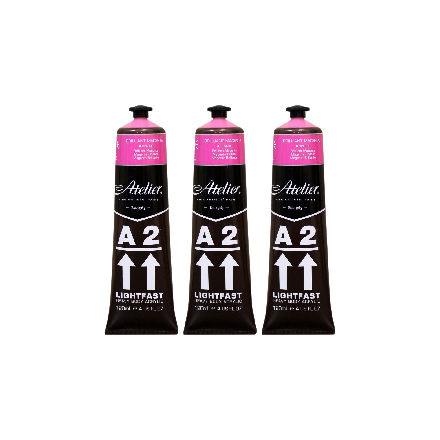 Atelier A2 Heavy Body Lightfast Artist Acrylic, 4 oz., Brilliant Magenta, Pack of 3