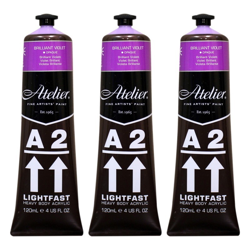 Atelier A2 Heavy Body Lightfast Artist Acrylic, 4 oz., Brilliant Violet, Pack of 3