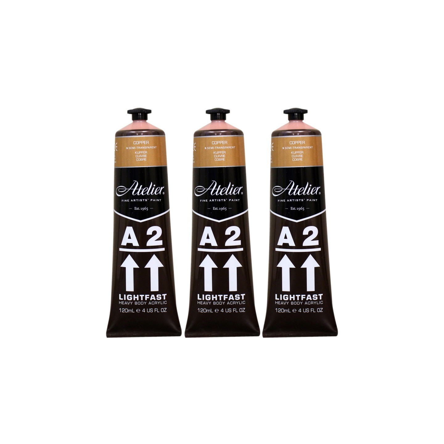 Atelier A2 Heavy Body Lightfast Artist Acrylic, 4 oz., Copper, Pack of 3