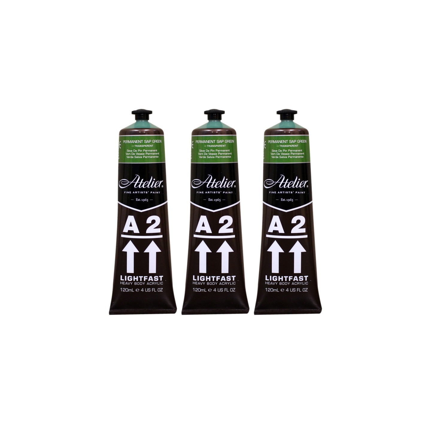 Atelier A2 Heavy Body Lightfast Artist Acrylic, 4 oz., Permanent Sap Green, Pack of 3