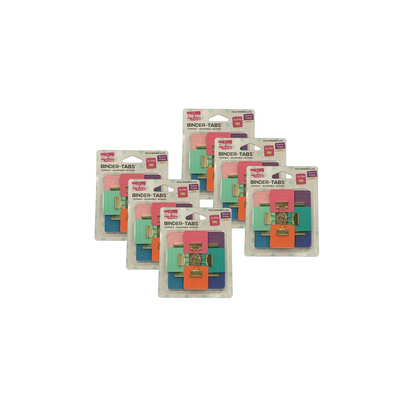 Clip-rite Binder Tabs, Assorted Gold Plated, 8 Per Pack, 6 Packs