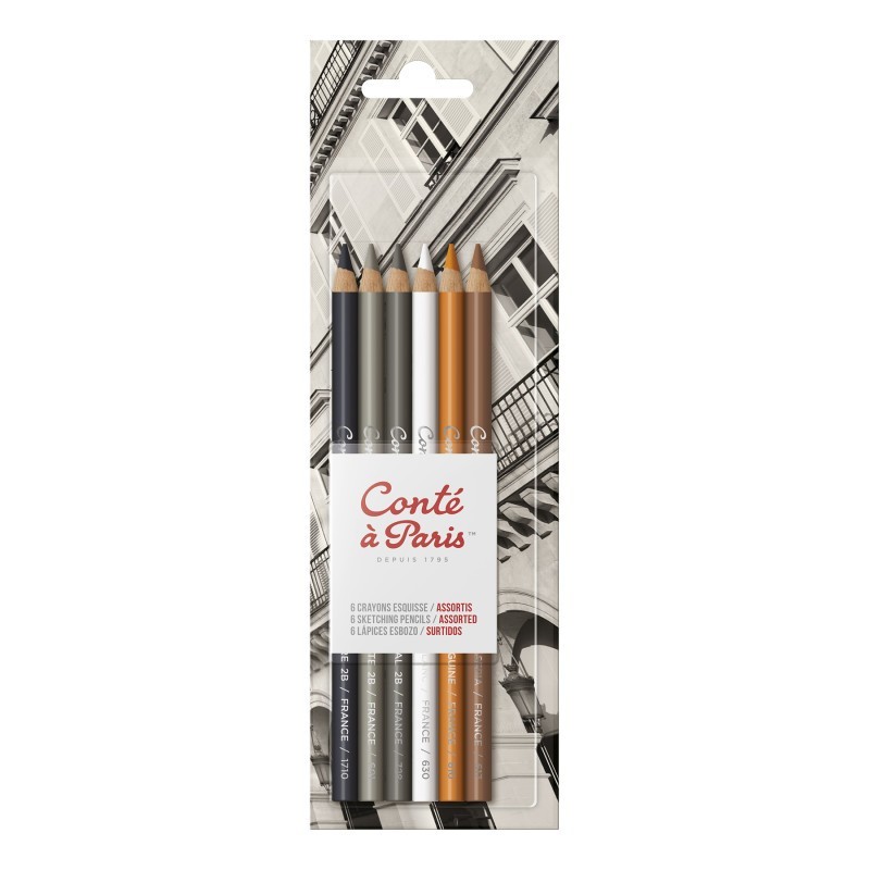 Conté à Paris Sketching Pencils, Assorted Colors, Set of 6