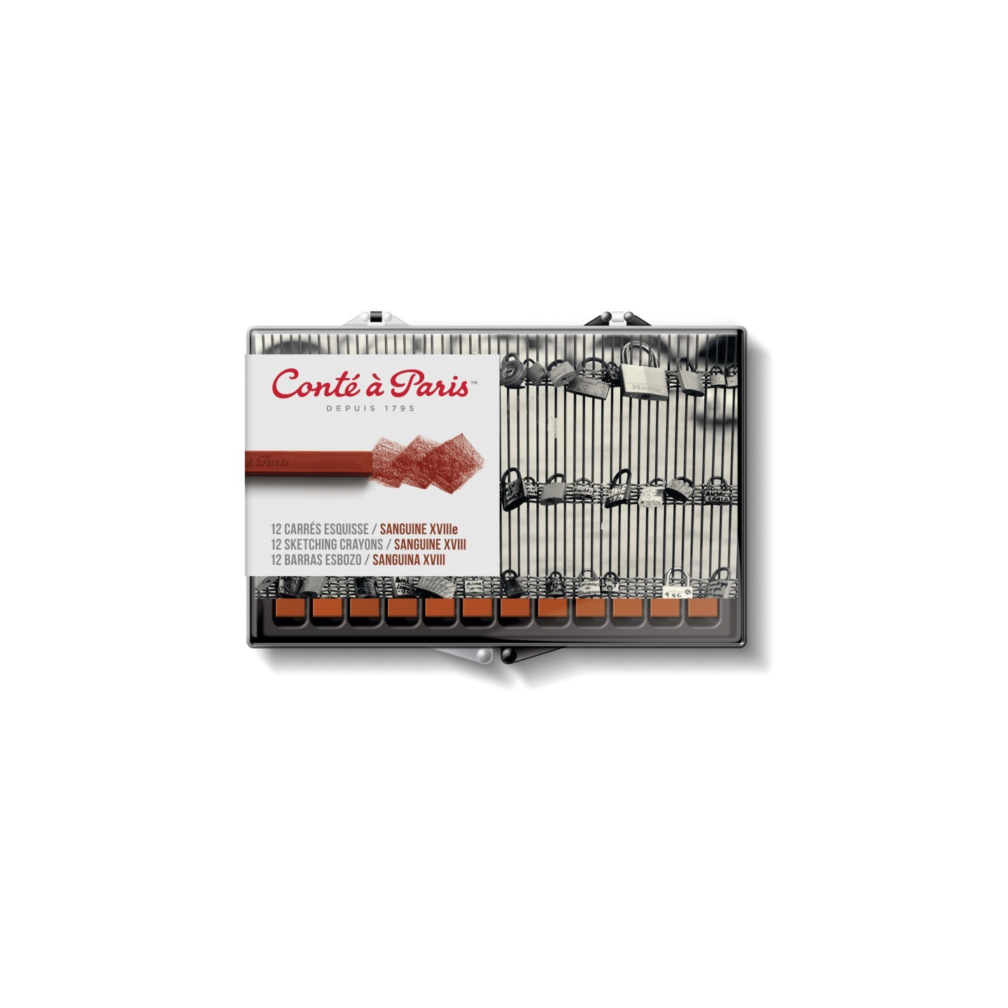 Conté à Paris Carrés Esquisse Sketching Pastel Crayons, Sanguine (2450), Set of 12