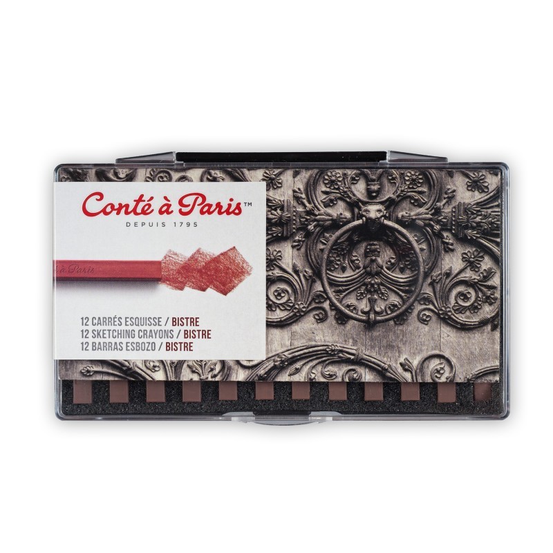 Conté à Paris Carrés Esquisse Sketching Pastel Crayons, Bistre (2340-01), Set of 12
