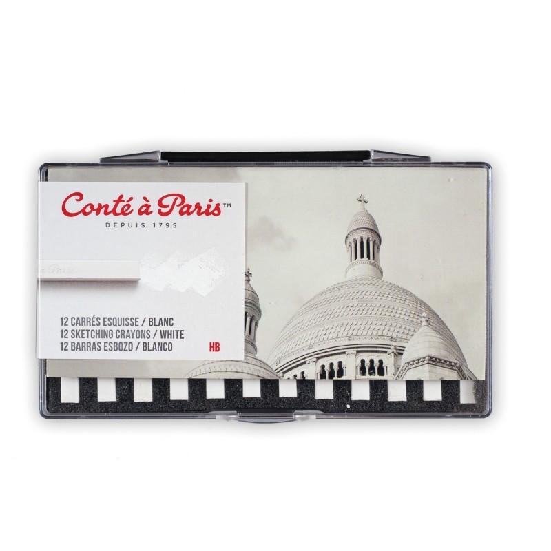 Conté à Paris Carrés Esquisse Sketching Pastel Crayons, White HB, Set of 12