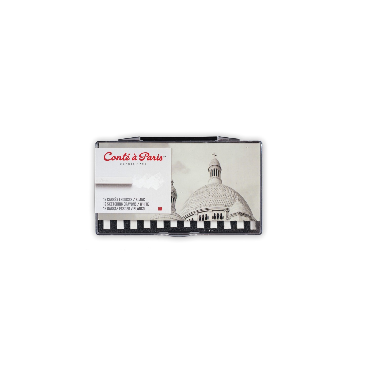 Conté à Paris Carrés Esquisse Sketching Pastel Crayons, White HB, Set of 12