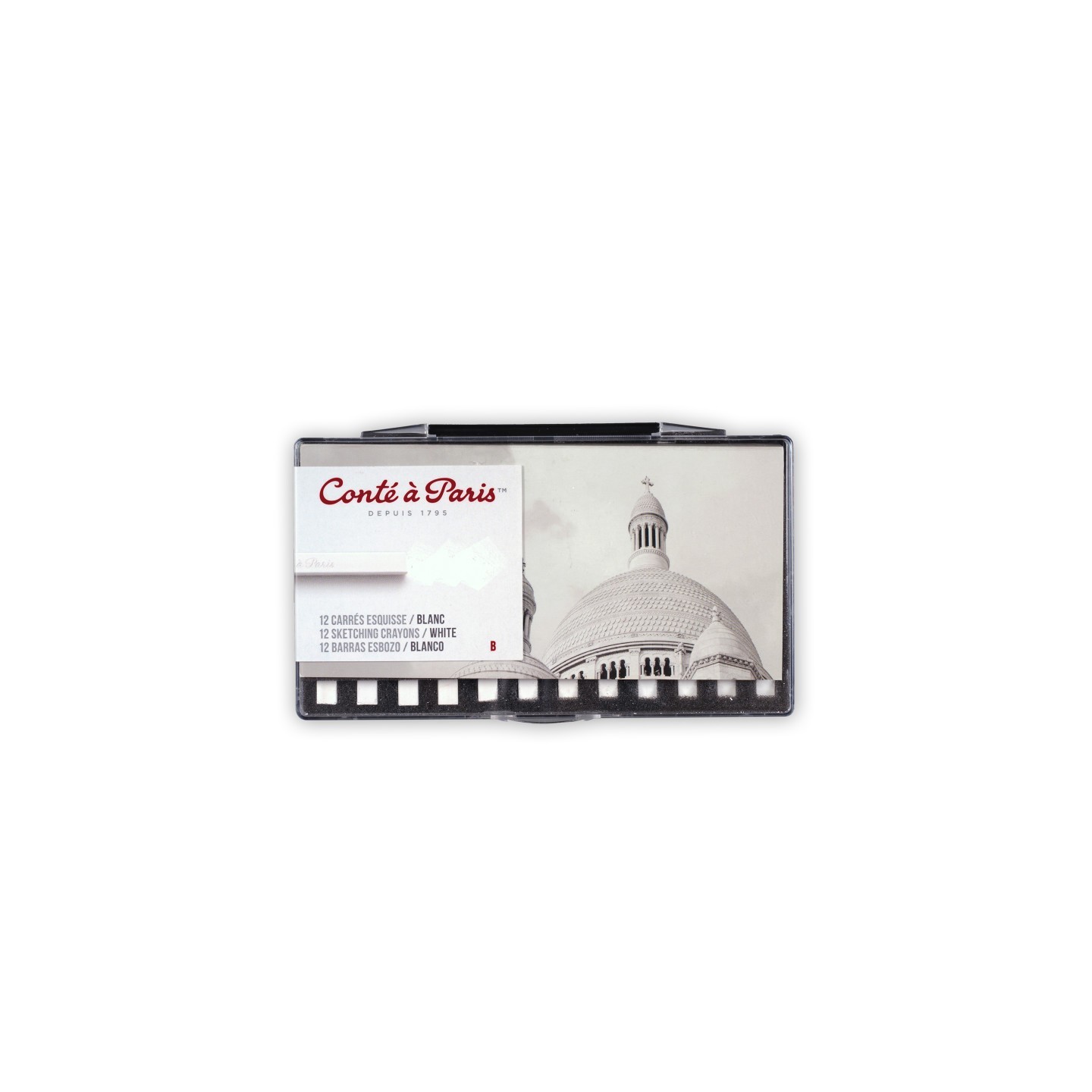 Conté à Paris Carrés Esquisse Sketching Pastel Crayons, White B, Set of 12