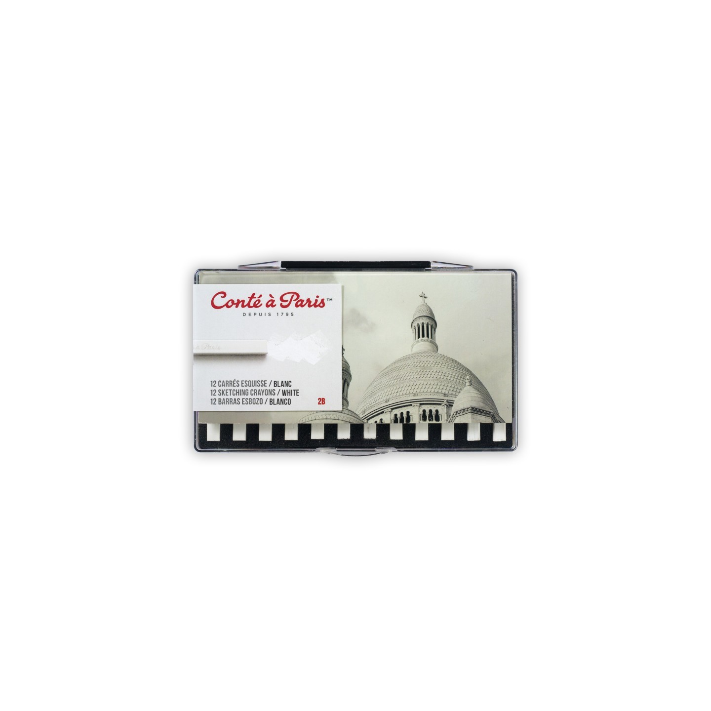 Conté à Paris Carrés Esquisse Sketching Pastel Crayons, White 2B, Set of 12