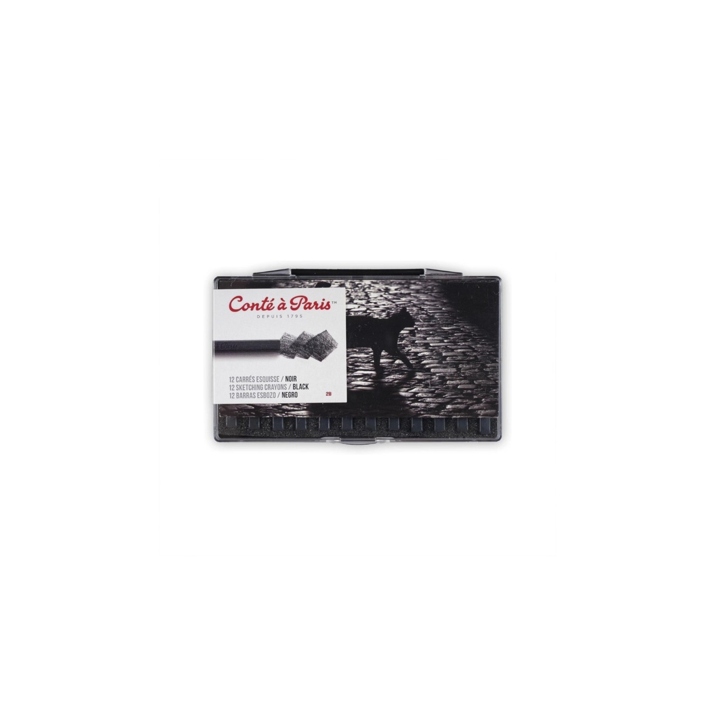 Conté à Paris Carrés Esquisse Sketching Pastel Crayons, Black 2B, Set of 12