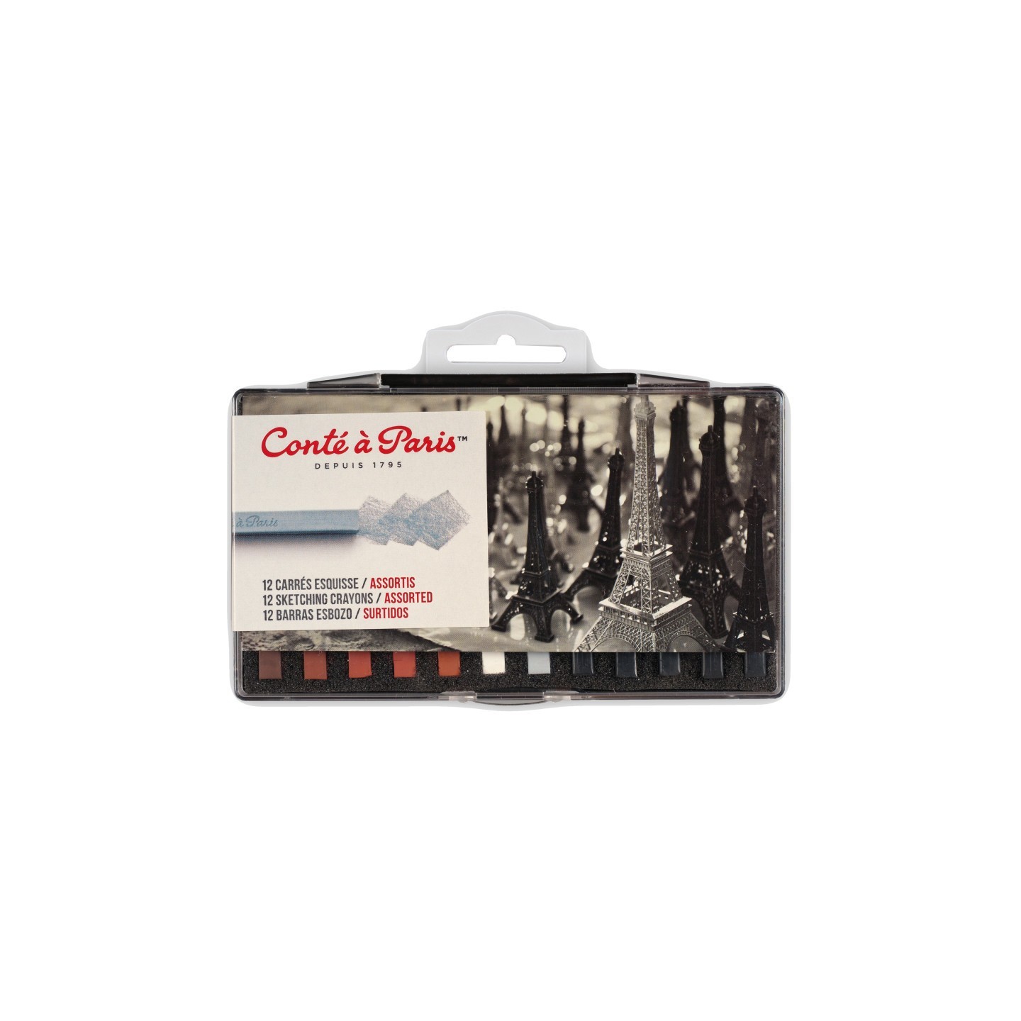 Conté à Paris Carrés Esquisse Sketching Pastel Crayons, Assorted Colors, Set of 12