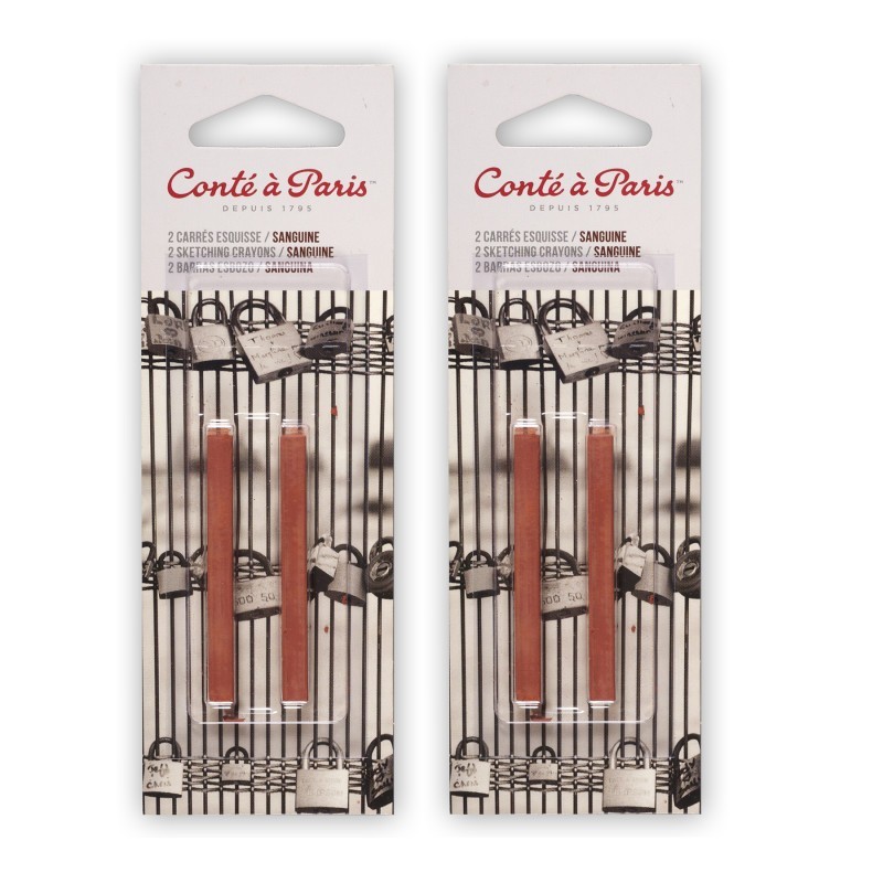 Conté à Paris Carrés Esquisse Sketching Pastel Crayons, Sanguine (2450), 2 Per Pack, 2 Packs