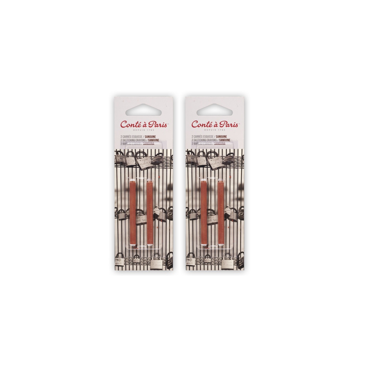 Conté à Paris Carrés Esquisse Sketching Pastel Crayons, Sanguine (2450), 2 Per Pack, 2 Packs
