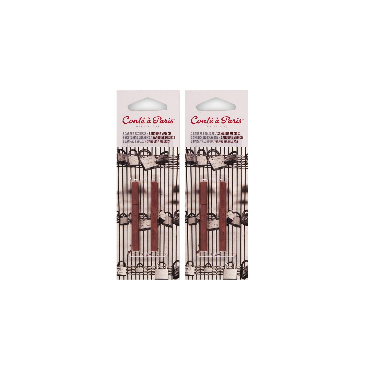 Conté à Paris Carrés Esquisse Sketching Pastel Crayons, Sanguine Medicis (2453), 2 Per Pack, 2 Packs