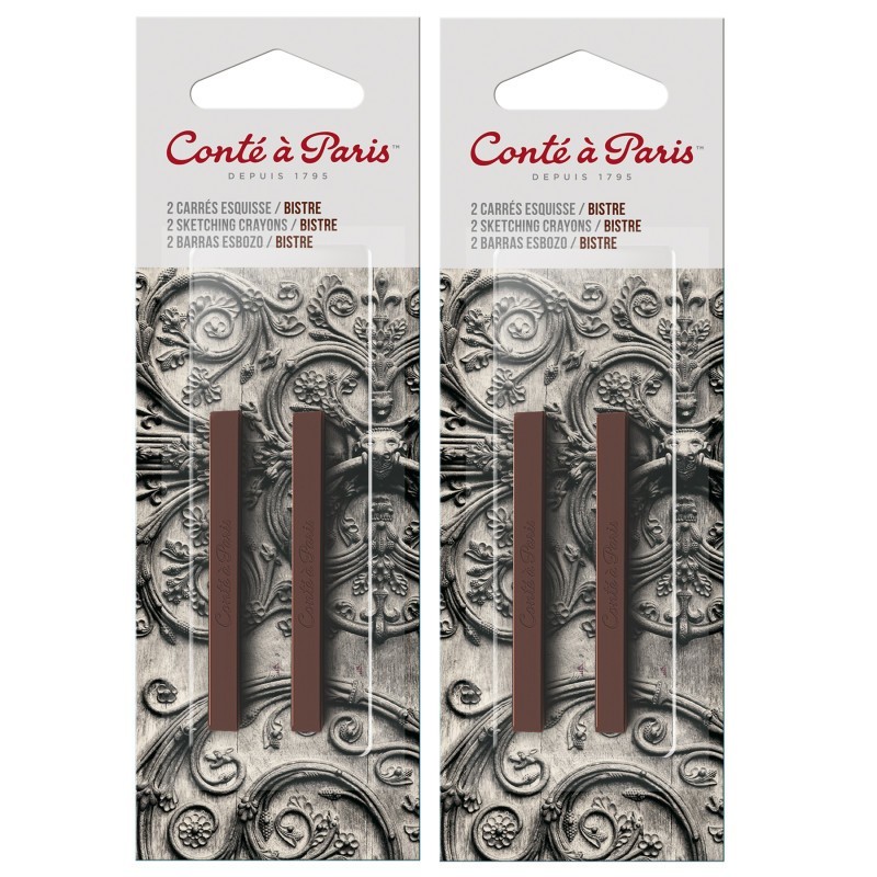 Conté à Paris Carrés Esquisse Sketching Pastel Crayons, Bistre (2340-01), 2 Per Pack, 2 Packs