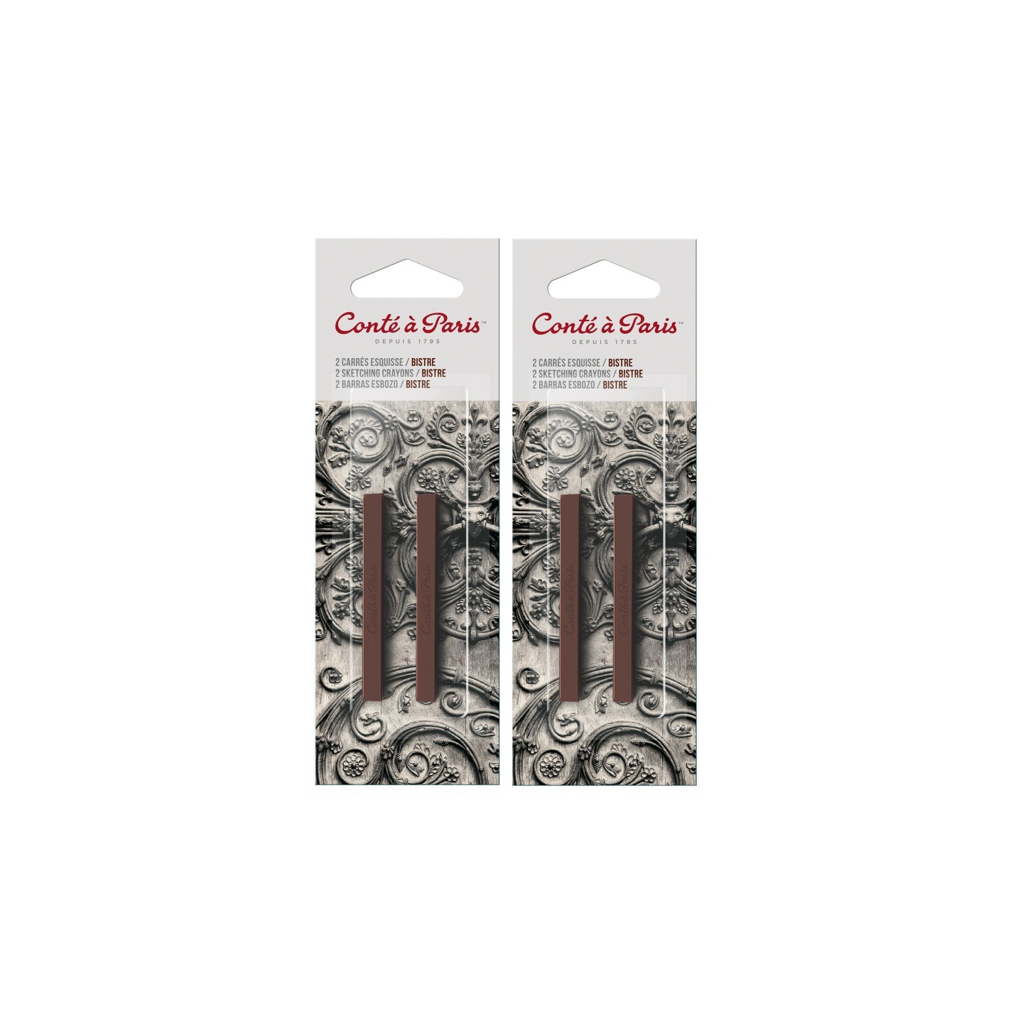 Conté à Paris Carrés Esquisse Sketching Pastel Crayons, Bistre (2340-01), 2 Per Pack, 2 Packs