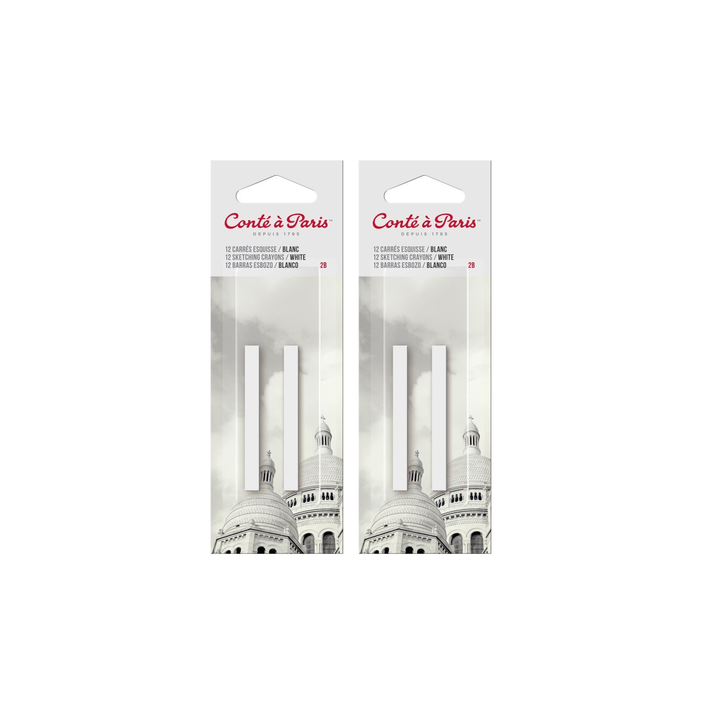 Conté à Paris Carrés Esquisse Sketching Pastel Crayons, White 2B, 2 Per Pack, 2 Packs