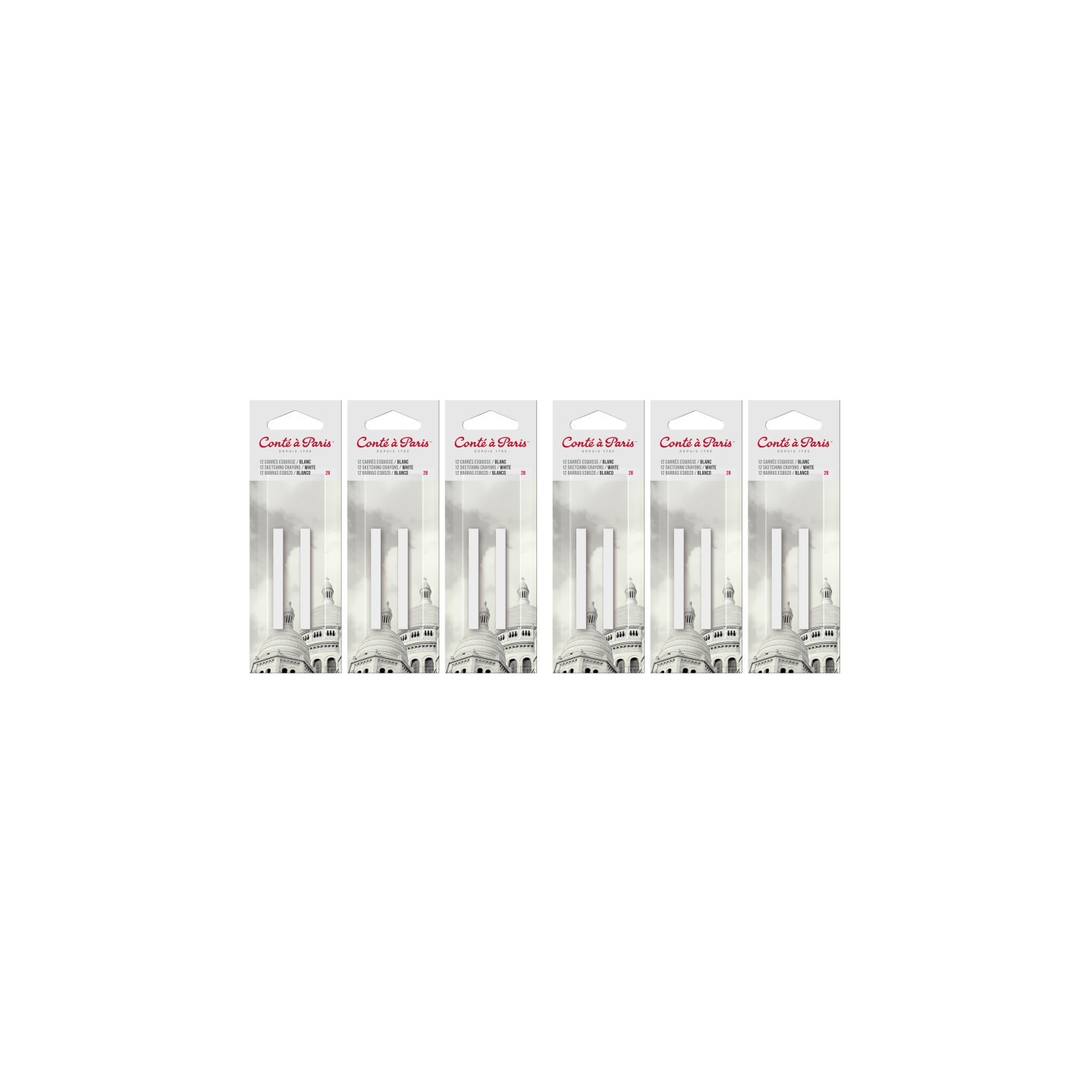 Conté à Paris Carrés Esquisse Sketching Pastel Crayons, White 2B, 2 Per Pack, 6 Packs