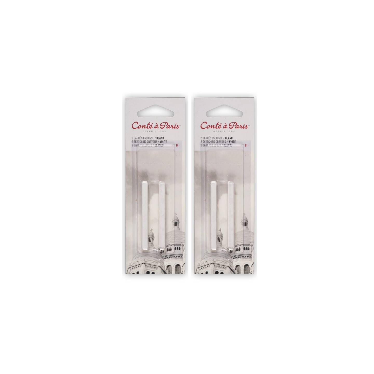 Conté à Paris Carrés Esquisse Sketching Pastel Crayons, White B, 2 Per Pack, 2 Packs