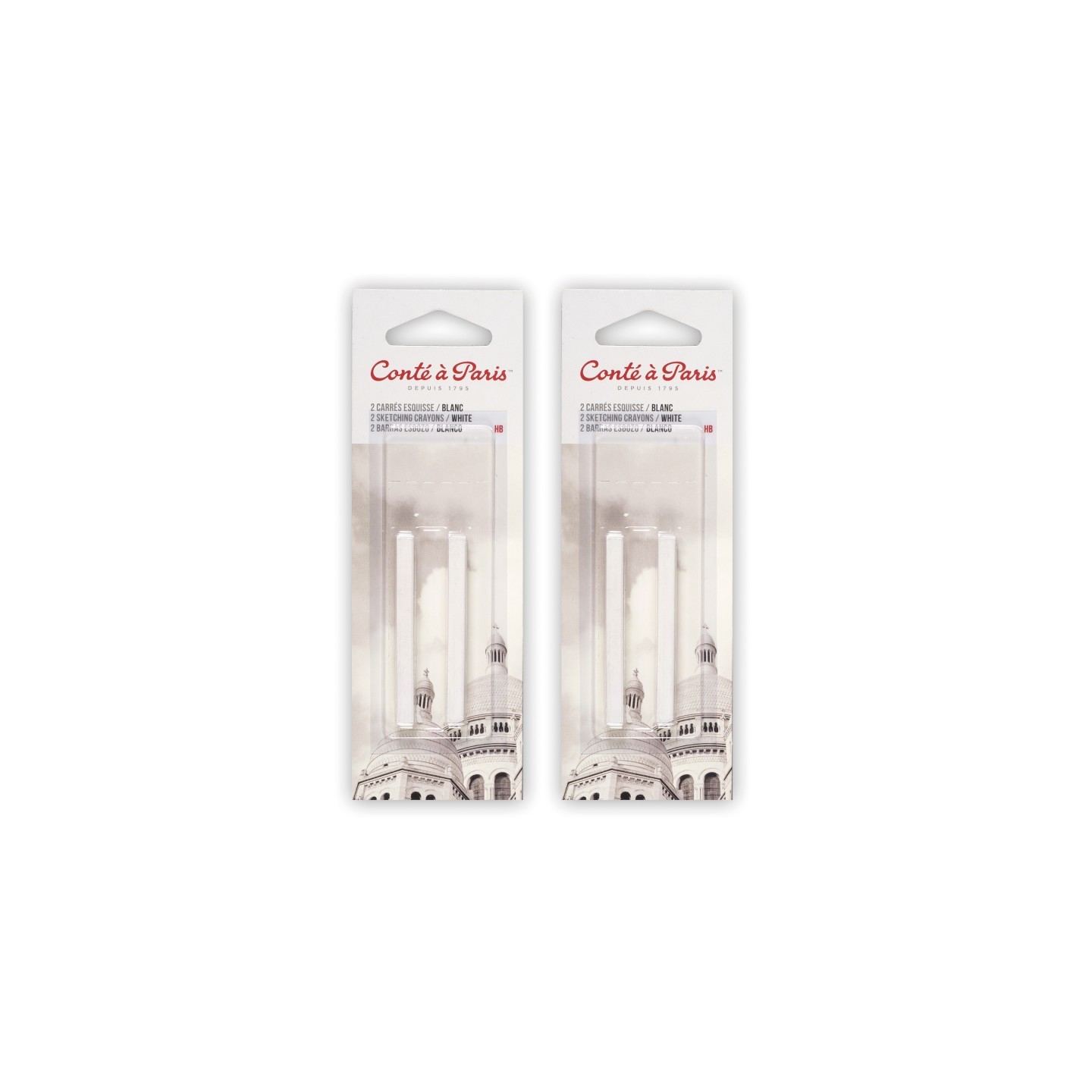 Conté à Paris Carrés Esquisse Sketching Pastel Crayons, White HB, 2 Per Pack, 2 Packs
