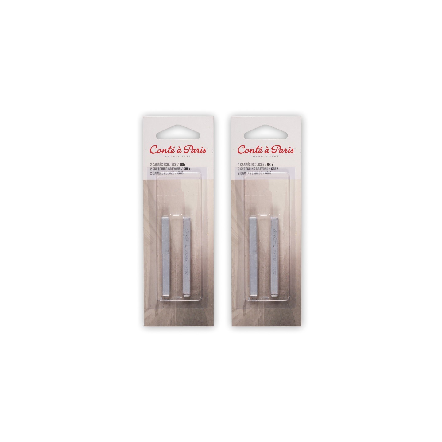 Conté à Paris Carrés Esquisse Sketching Pastel Crayons, Grey (2457), 2 Per Pack, 2 Packs