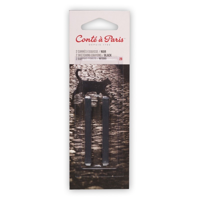 Conté à Paris Carrés Esquisse Sketching Pastel Crayons, Black 2B, Pack of 2