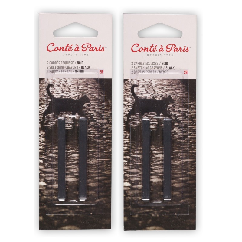 Conté à Paris Carrés Esquisse Sketching Pastel Crayons, Black 2B, 2 Per Pack, 2 Packs