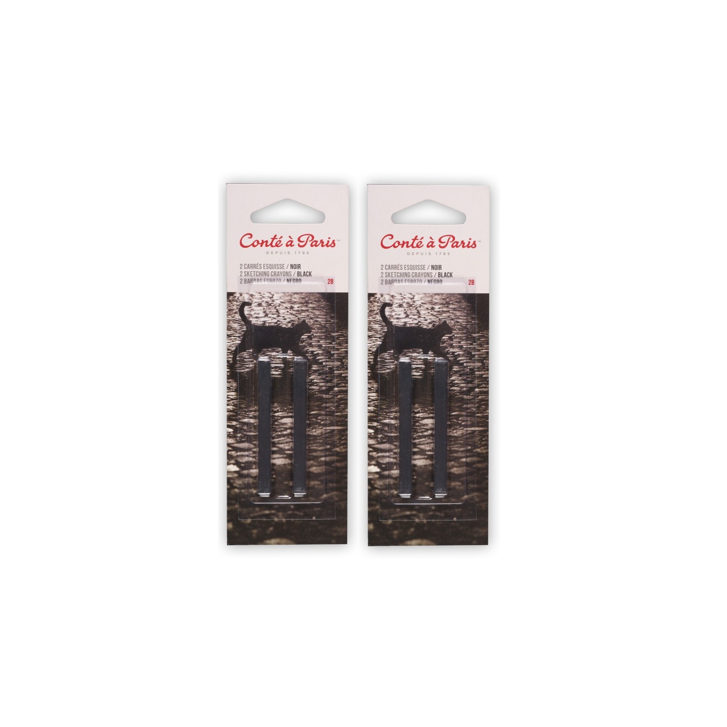 Conté à Paris Carrés Esquisse Sketching Pastel Crayons, Black 2B, 2 Per Pack, 2 Packs