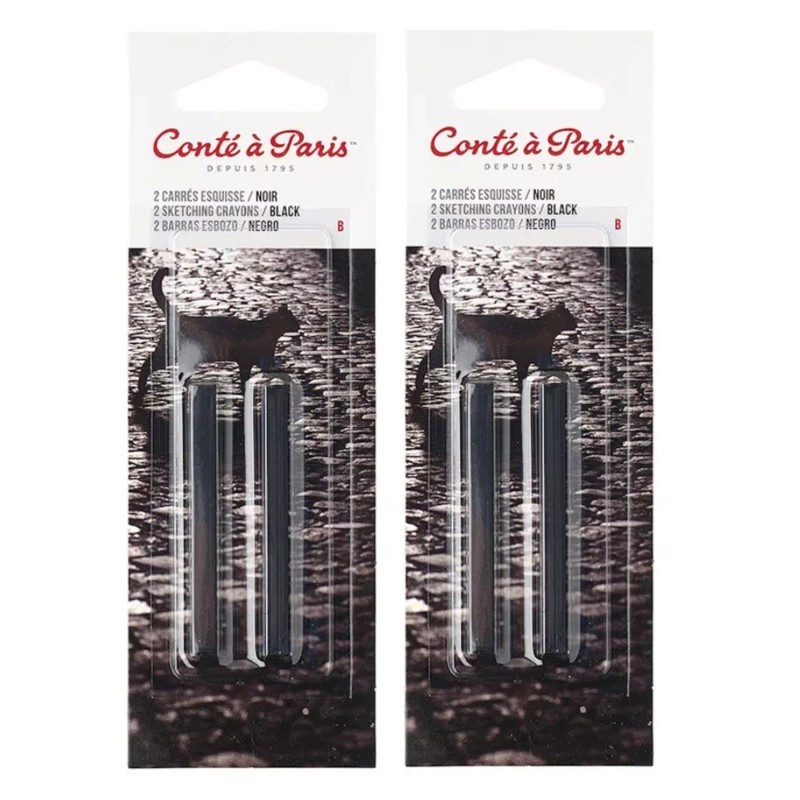 Conté à Paris Carrés Esquisse Sketching Pastel Crayons, Black B, 2 Per Pack, 2 Packs