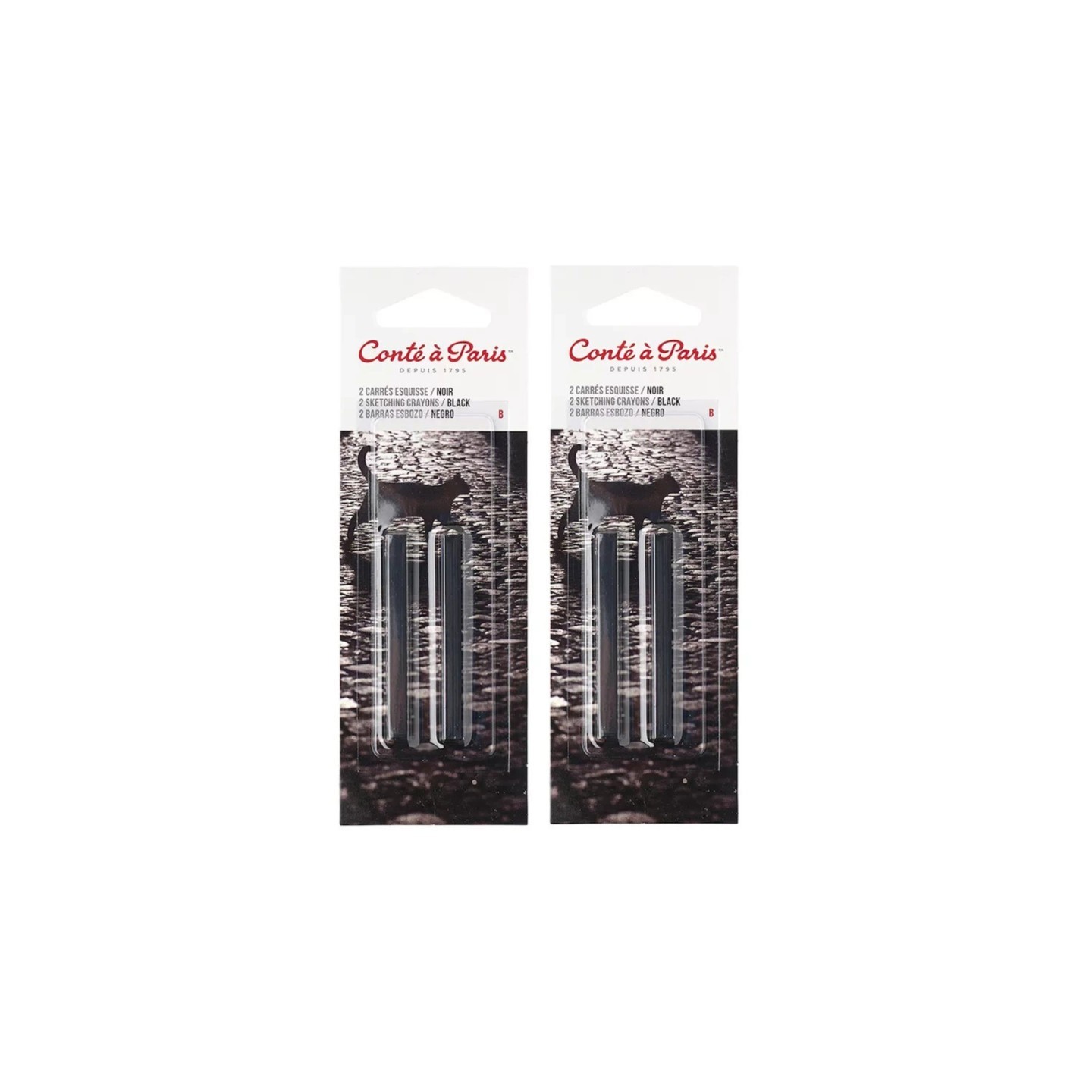 Conté à Paris Carrés Esquisse Sketching Pastel Crayons, Black B, 2 Per Pack, 2 Packs