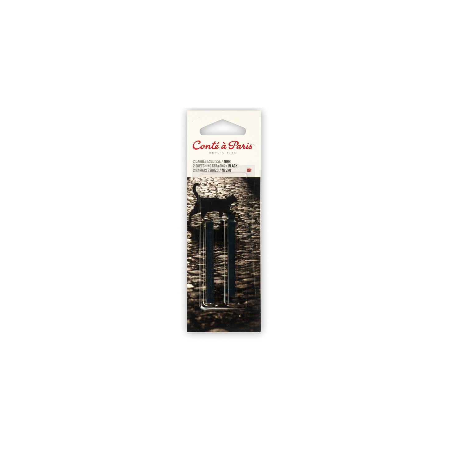 Conté à Paris Carrés Esquisse Sketching Pastel Crayons, Black HB, Pack of 2