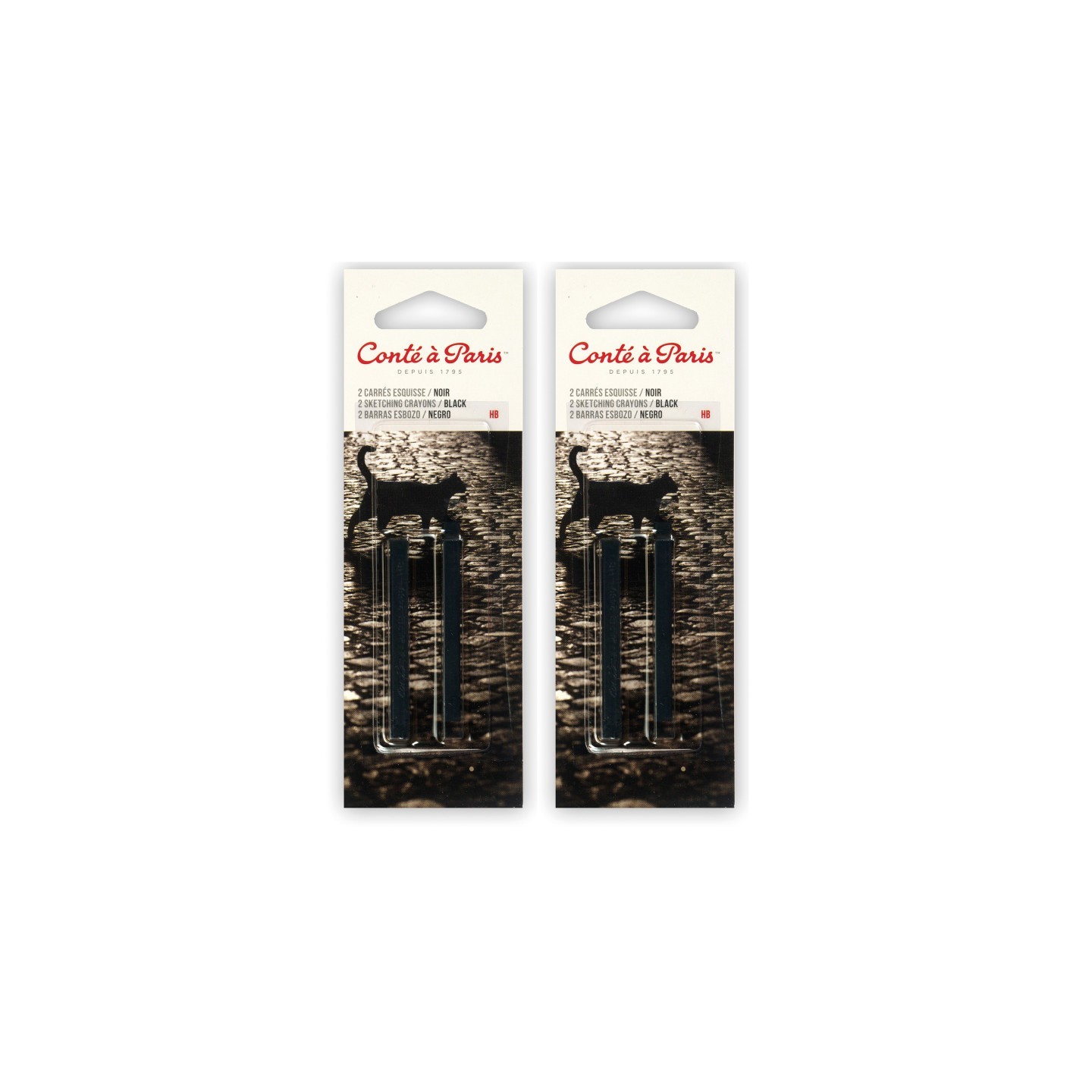 Conté à Paris Carrés Esquisse Sketching Pastel Crayons, Black HB, 2 Per Pack, 2 Packs