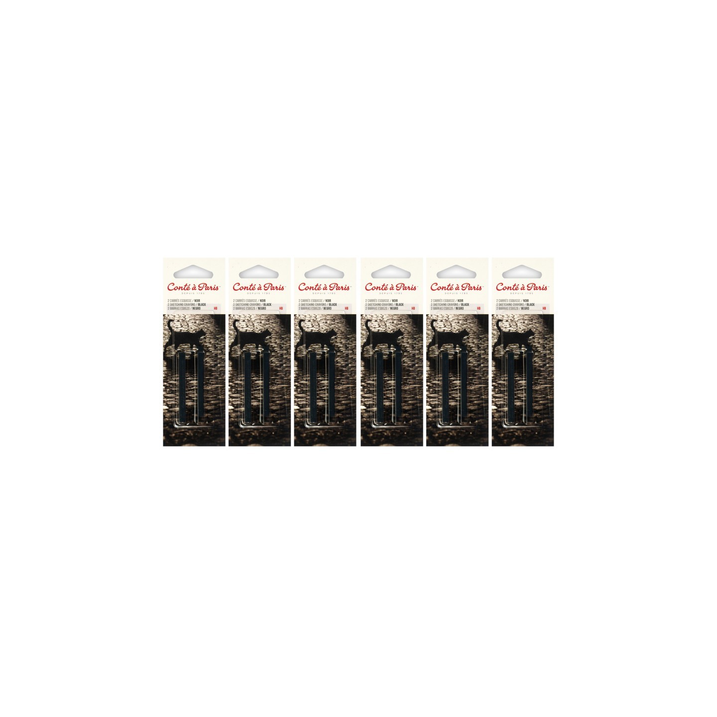 Conté à Paris Carrés Esquisse Sketching Pastel Crayons, Black HB, 2 Per Pack, 6 Packs